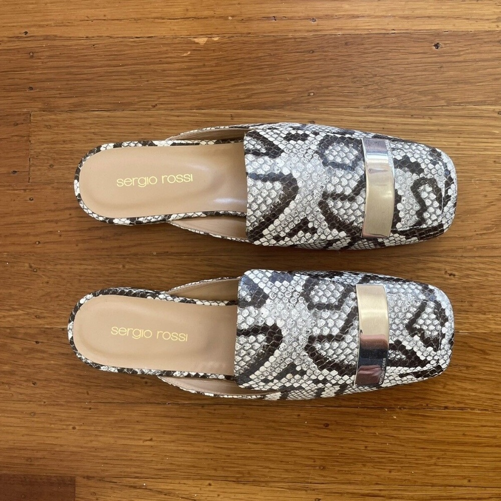 Sergio Rossi Python Print Flat Leather Mules - image 6